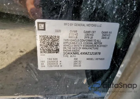 2021 GMC Acadia Sle z USA, uszkodzony, nr VIN 1GKKNRL4XMZ121878